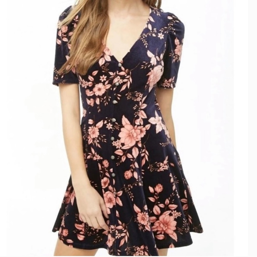 Forever 21 Navy and floral velvet dress size S